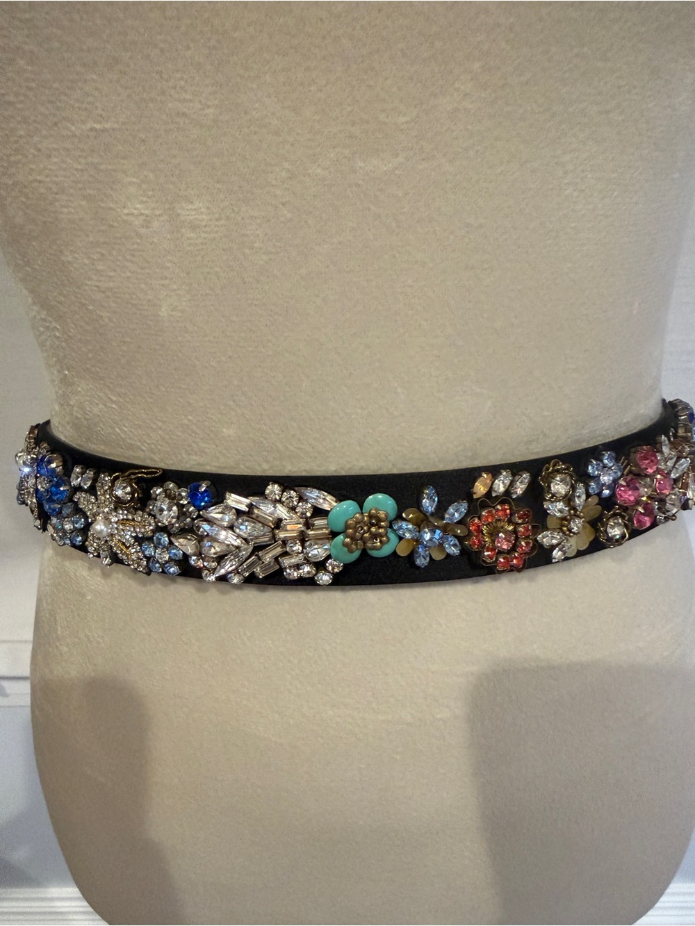 Alexander McQueen Black Embellished Floral Crystal Belt